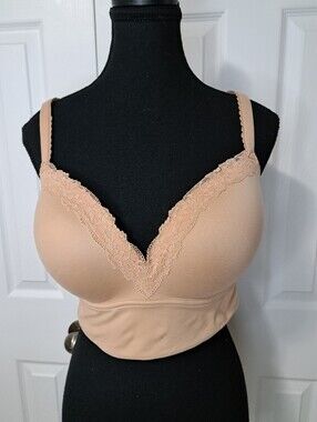 Victoria's Secret Nude Tan Lace Trim Longline Bra Womens Size 36DD Wirefree